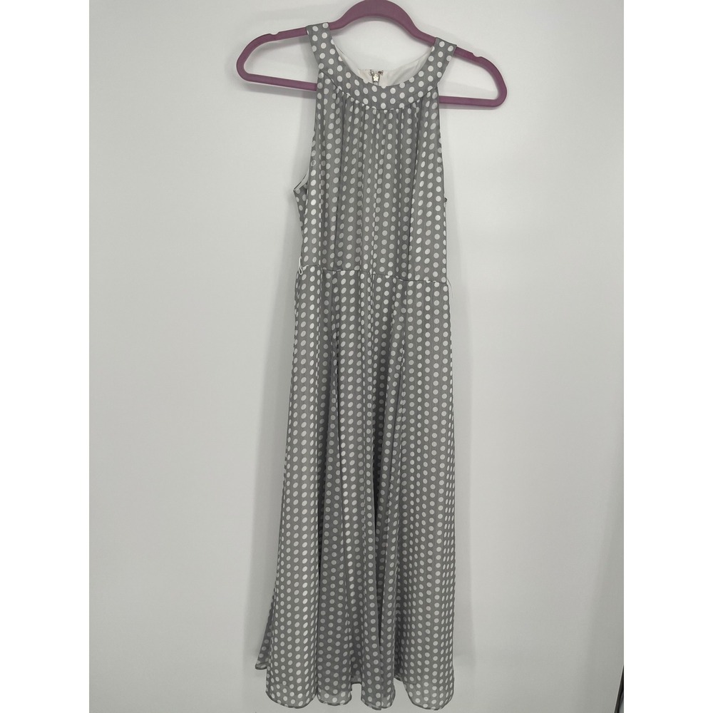 Tommy Hilfiger‎ Polka Dot Halter Maxi Dress Womens 4 Gray White Flowy